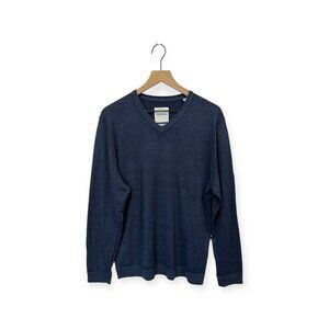 Tommy Bahama Extrafine Merino Wool V Neck Sweater Size L Large Blue